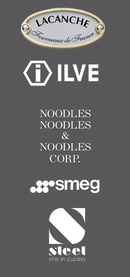 Logo Lacanche,
 ILVE,
 Steel,
 Smeg,
 Noodles,
 Noodles and Noodles,
 Gasherde und Kombination